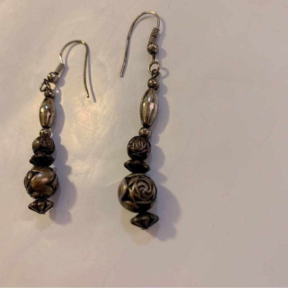 Silver Drop Dangle Rose Bead Piercedearrings 2.25… - image 3